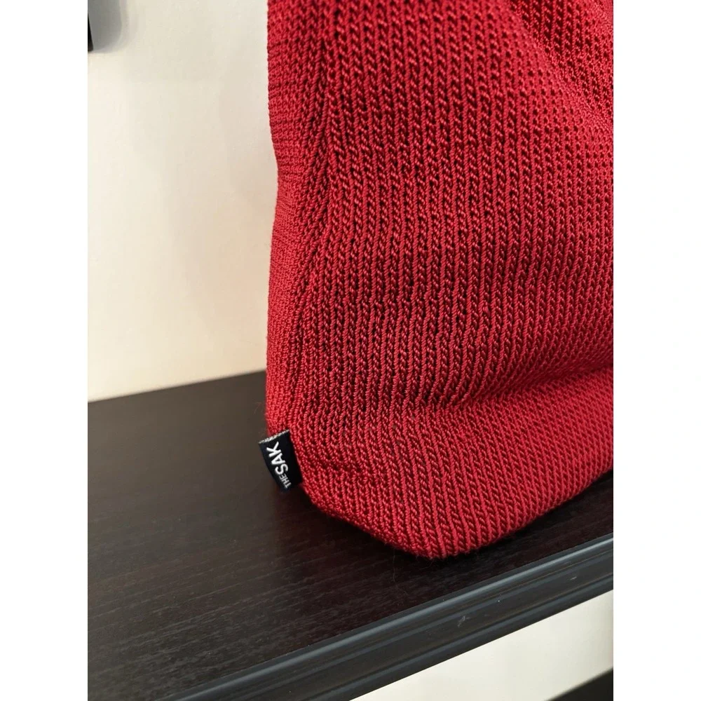 THE SAK Knit Midi Hobo Purse Handbag Snap Zip Pocket Nautical Coastal Red Navy‎